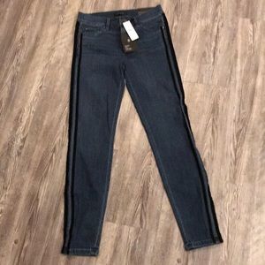 Loft Mid Rise jeans with velvet strip down legs.